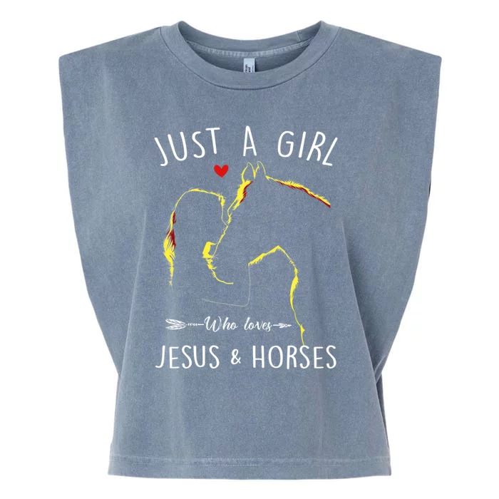 Just A Who Loves Jesus And Horses Equestrian Christian Gift Garment-Dyed Women's Muscle Tee