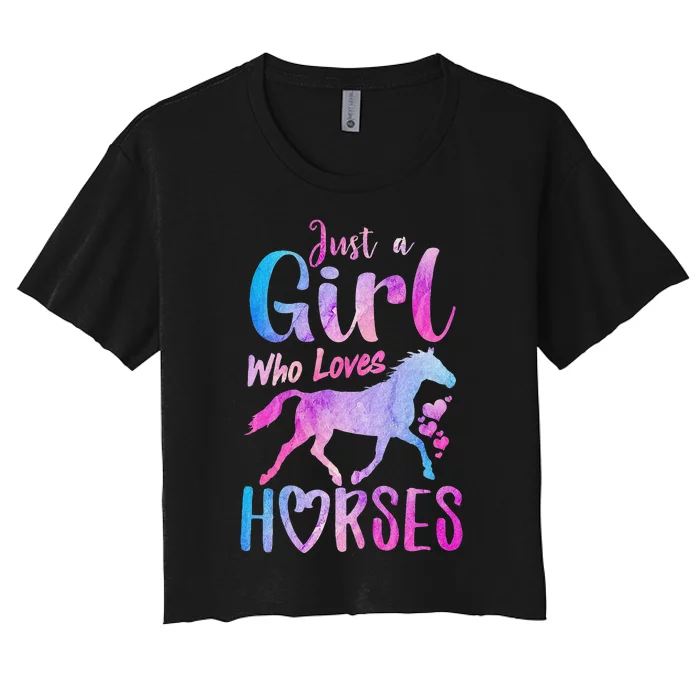 Just A Who Loves Horses Riding Cute Horse Women's Crop Top Tee