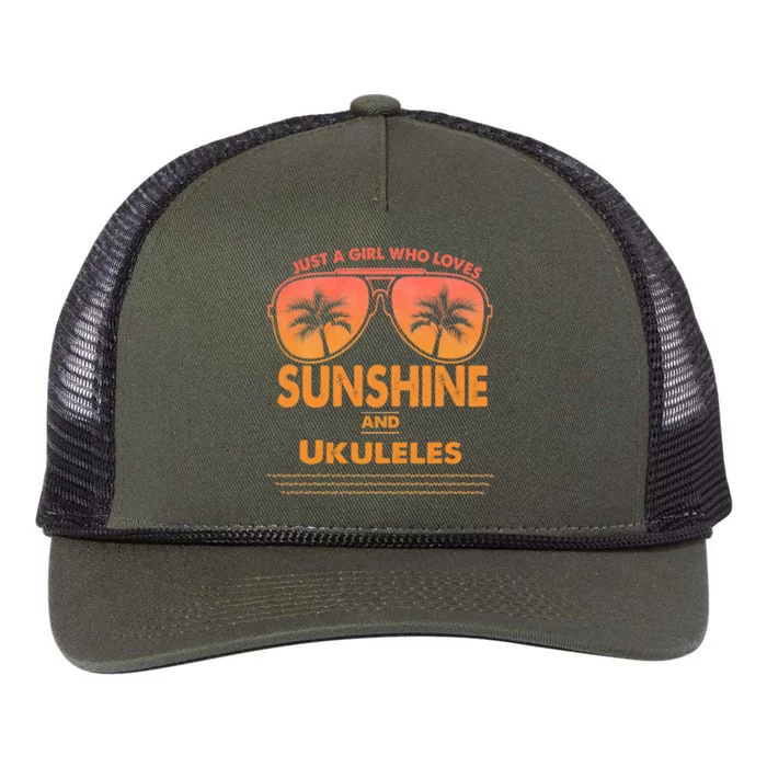 Just A Who Loves Sunshine And Ukuleles Gift Retro Rope Trucker Hat Cap