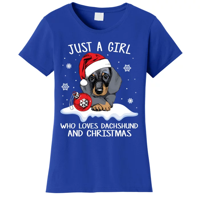 Just A Who Loves Dachshund And Christmas Dachshund Xmas Gift Women's T-Shirt