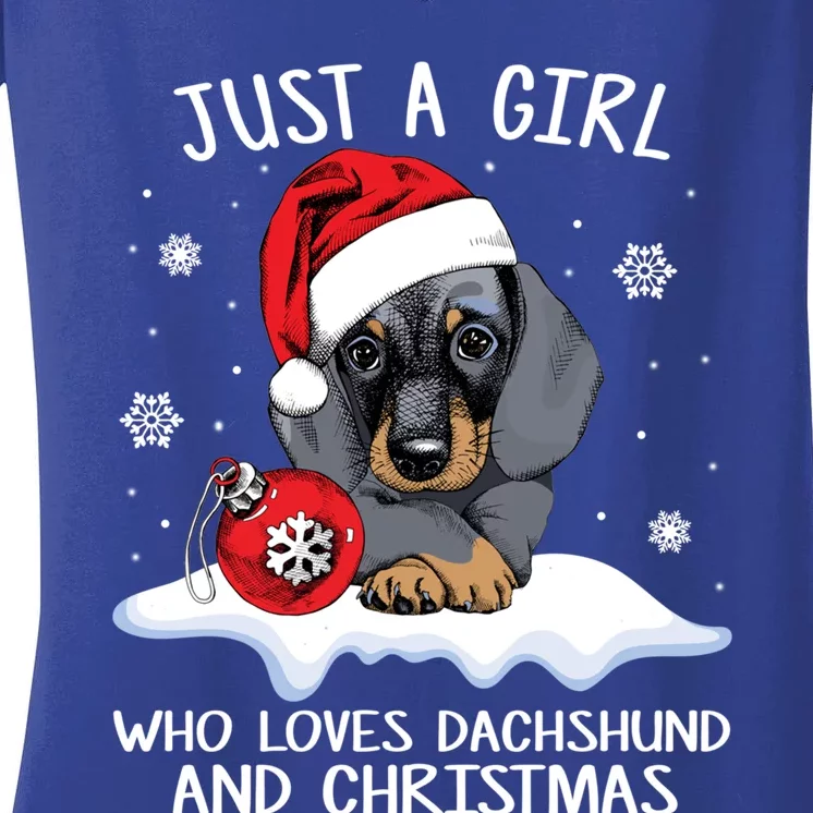 Just A Who Loves Dachshund And Christmas Dachshund Xmas Gift Women's V-Neck T-Shirt