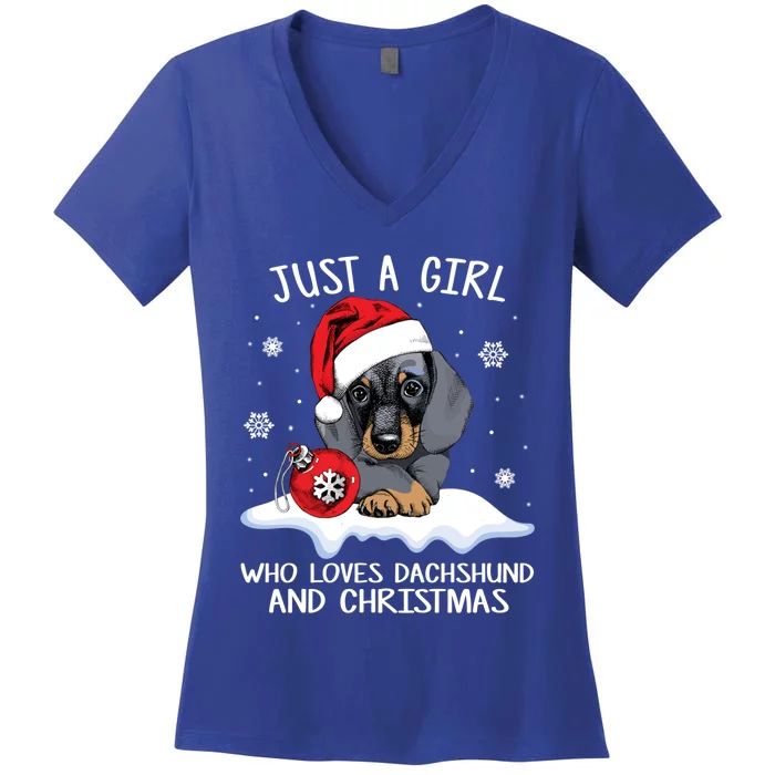 Just A Who Loves Dachshund And Christmas Dachshund Xmas Gift Women's V-Neck T-Shirt