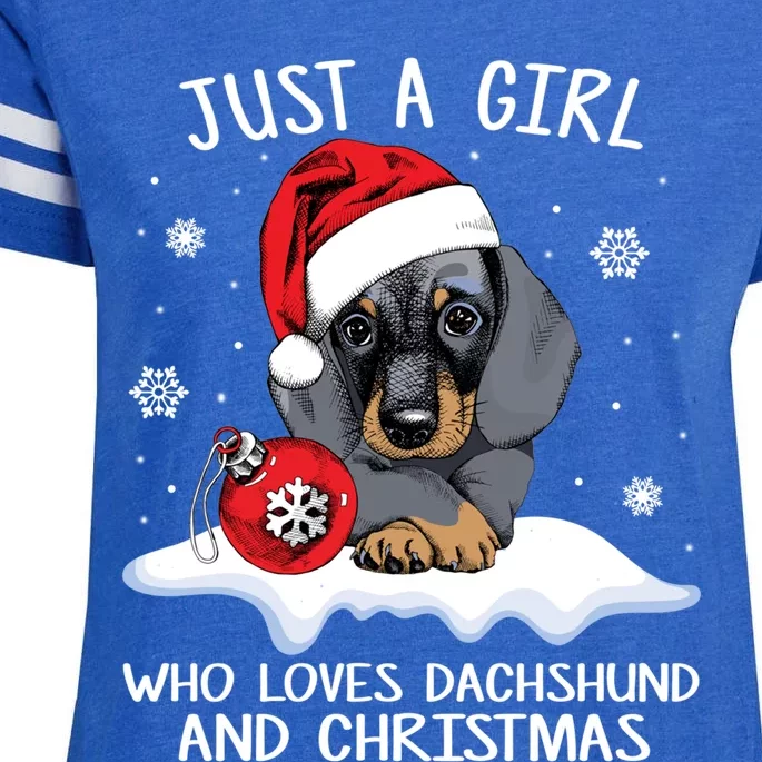 Just A Who Loves Dachshund And Christmas Dachshund Xmas Gift Enza Ladies Jersey Football T-Shirt