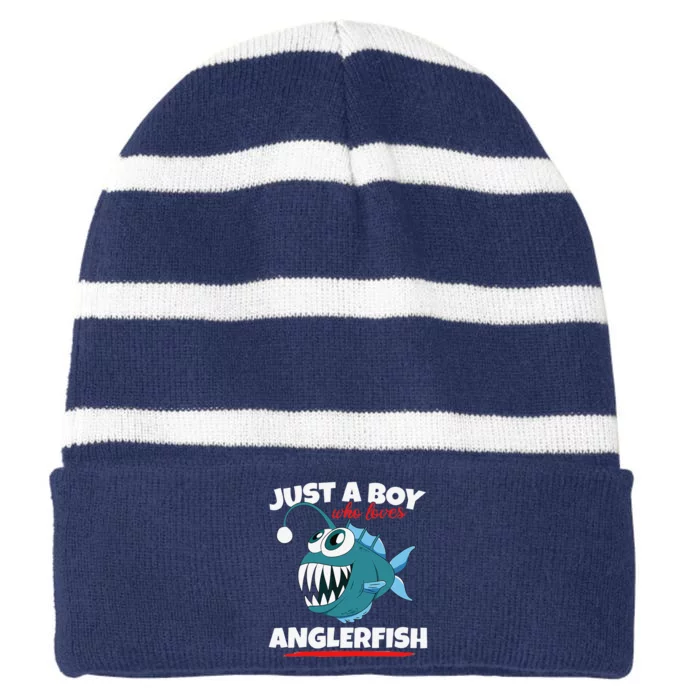 Just A Who Loves Angler Fish Funny Fishing Anglerfish Striped Beanie with Solid Band