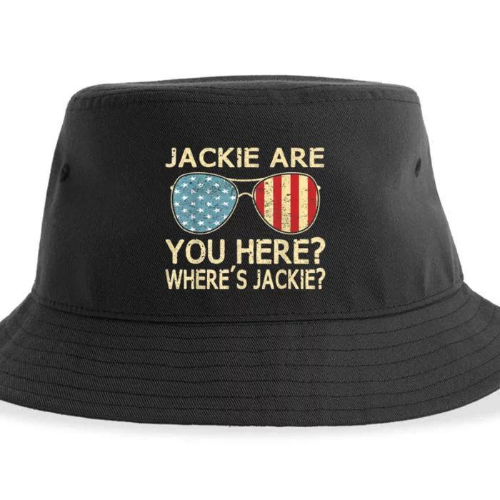 Jackie Are You Here Where's Jackie Funny Saying Sustainable Bucket Hat