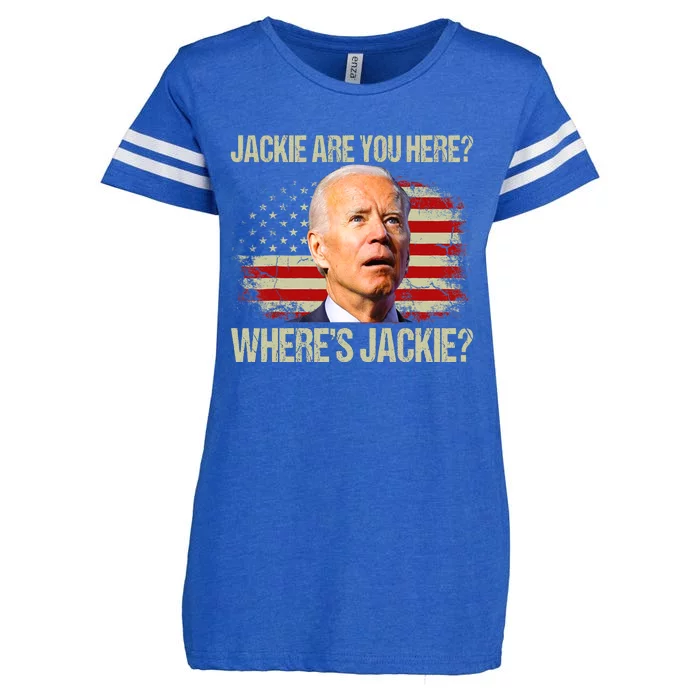 Jackie Are You Here Where's Jackie Funny Anti Joe Biden Enza Ladies Jersey Football T-Shirt