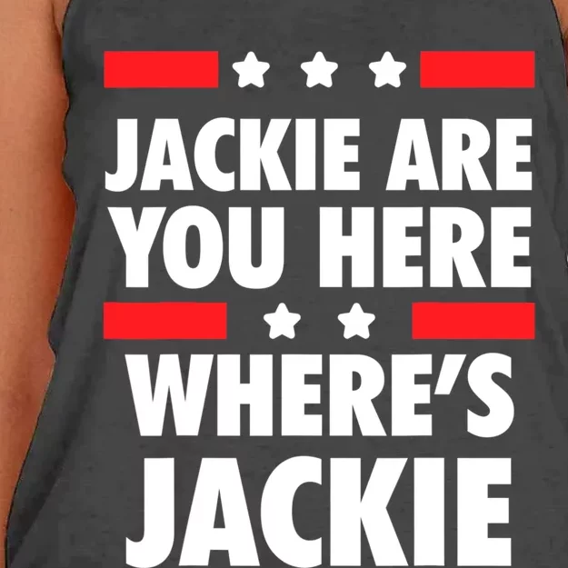 Jackie Are You Here Where's Jackie Biden President Funny Tee Women's Knotted Racerback Tank