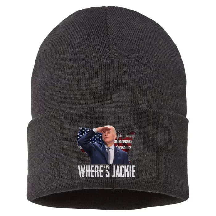 Jackie Are You Here Where's Jackie Funny Anti Joe Biden Sustainable Knit Beanie