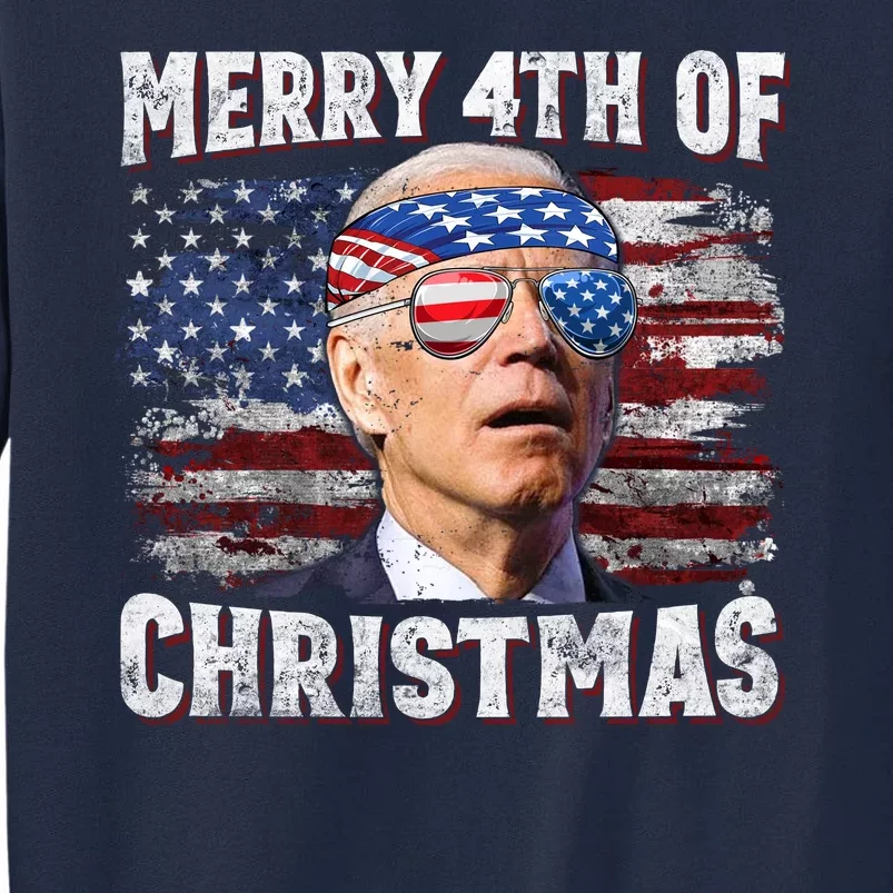 Joe Biden 4th Of July Shirts Merry 4th Of Christmas American US Flag Tall Sweatshirt