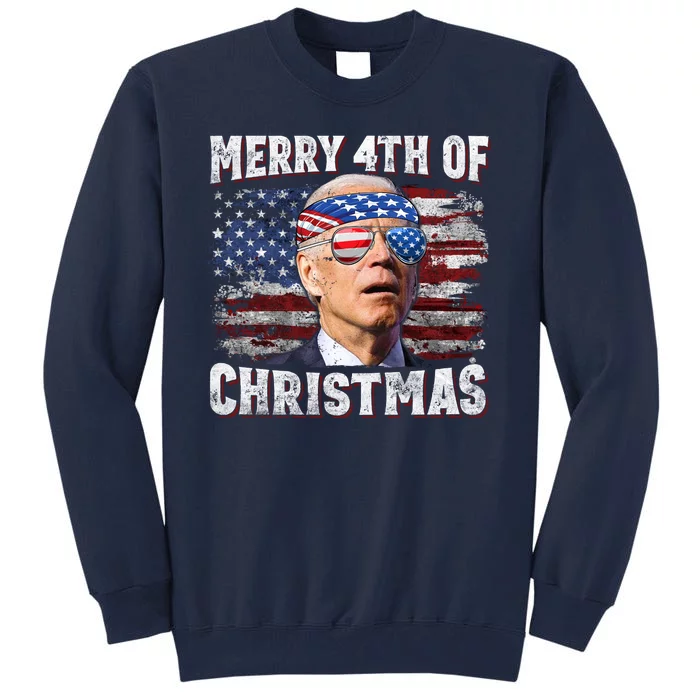 Joe Biden 4th Of July Shirts Merry 4th Of Christmas American US Flag Tall Sweatshirt