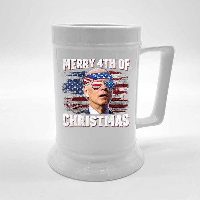 Joe Biden 4th Of July Shirts Merry 4th Of Christmas American US Flag Front & Back Beer Stein