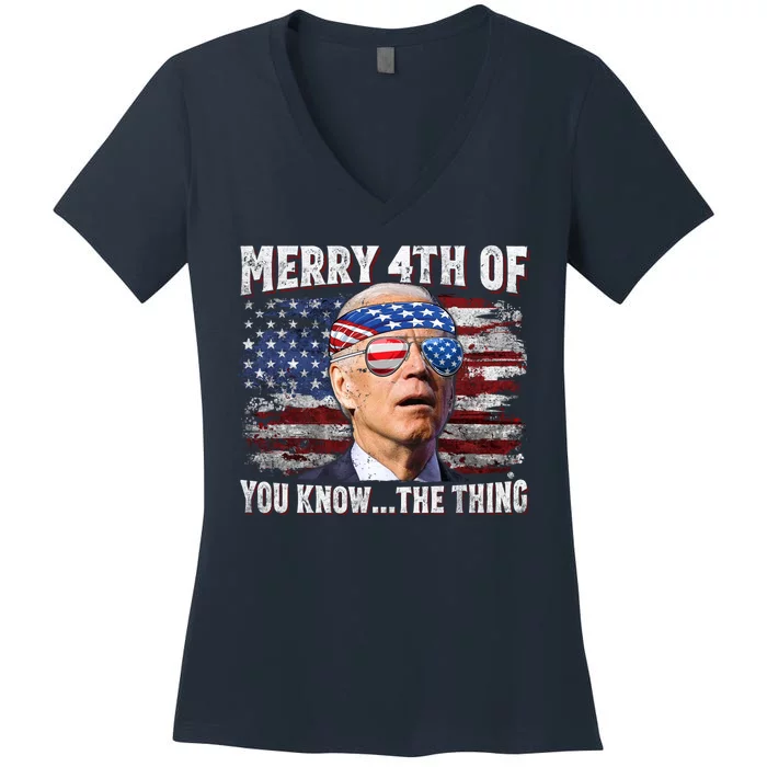 Joe Biden 4th Of July Shirts Merry 4th Of You Know The Thing American US Flag Women's V-Neck T-Shirt