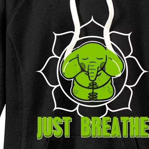 Just Breathe Awesome Meditating Elephant Design Present Gift Women's Fleece Hoodie