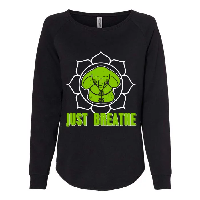 Just Breathe Awesome Meditating Elephant Design Present Gift Womens California Wash Sweatshirt