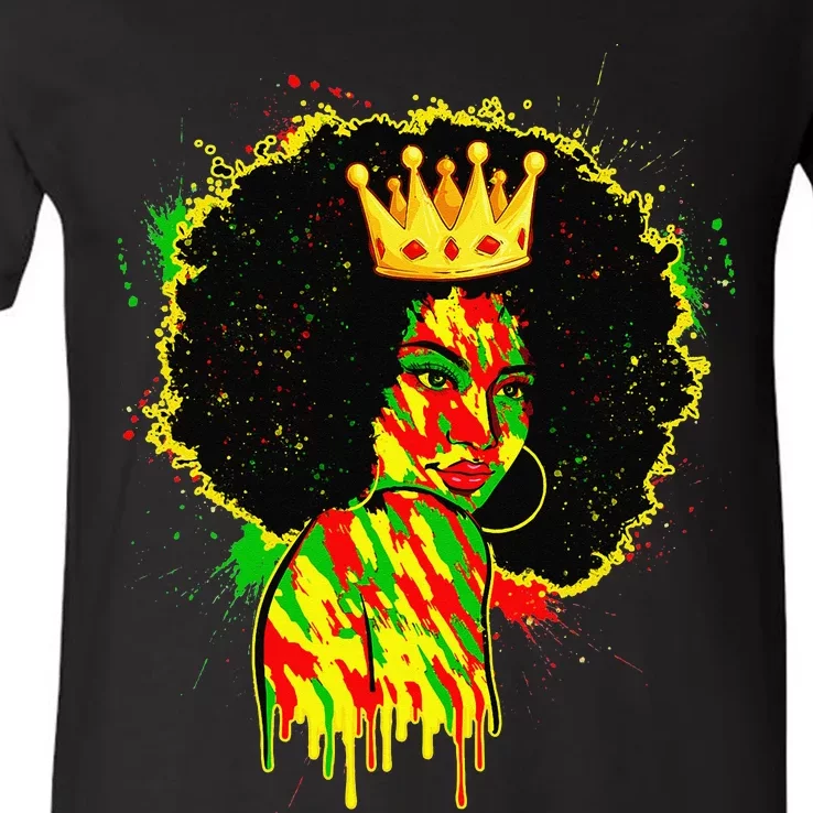 Juneteenth Black Afro Melanin Woman Dripping Art V-Neck T-Shirt