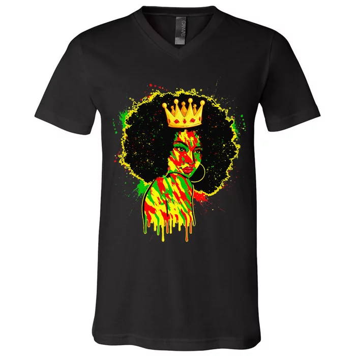 Juneteenth Black Afro Melanin Woman Dripping Art V-Neck T-Shirt