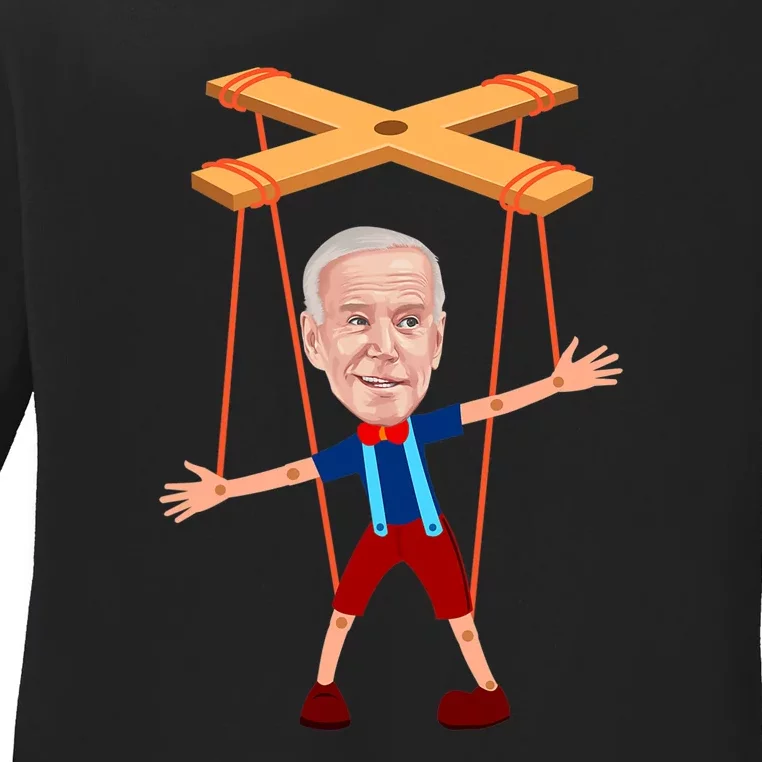 Joe Biden As A Puppet Funny Anti Biden Ladies Long Sleeve Shirt