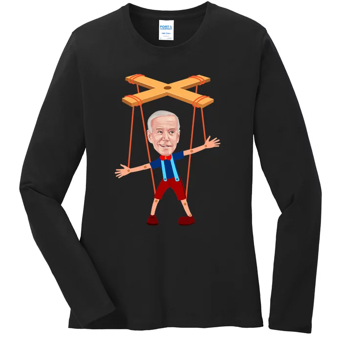 Joe Biden As A Puppet Funny Anti Biden Ladies Long Sleeve Shirt