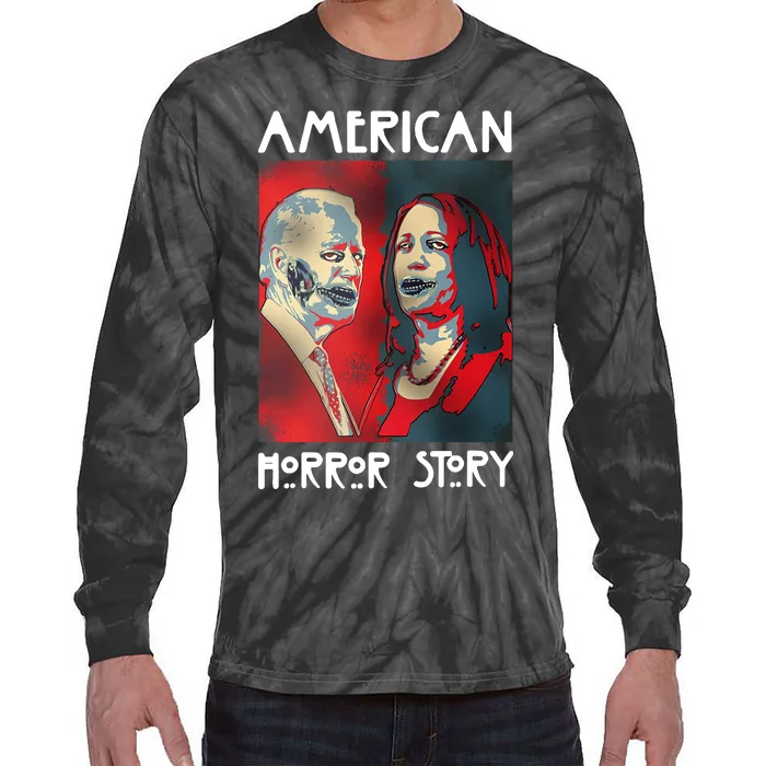 Joe Biden And Kamala Harris American Horror Story Halloween 2024 Tie-Dye Long Sleeve Shirt