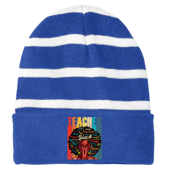 Juneteenth Black African American Teacher Pride Great Gift Striped Beanie with Solid Band