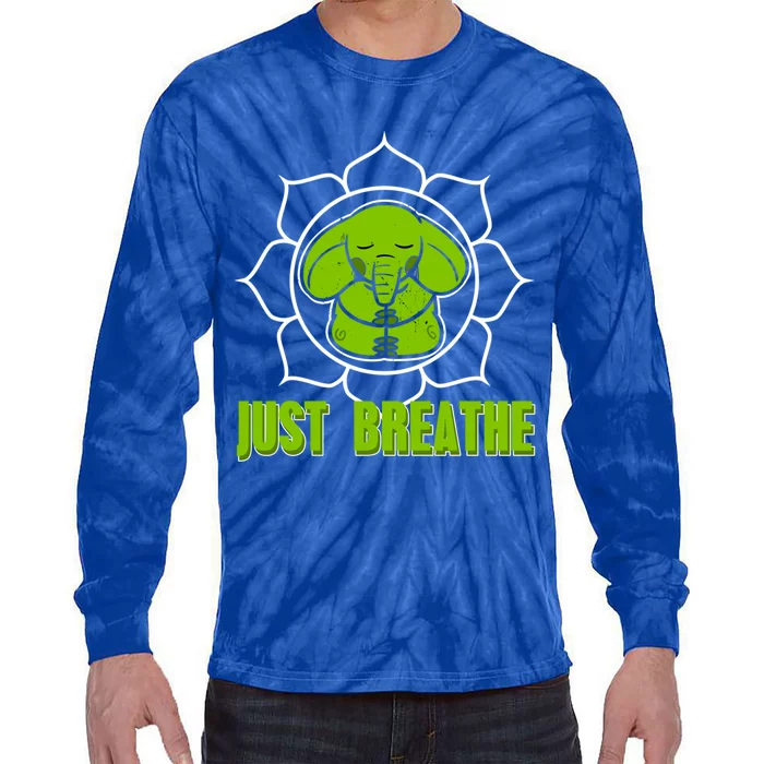 Just Breathe Awesome Meditating Elephant Design Present Gift Tie-Dye Long Sleeve Shirt