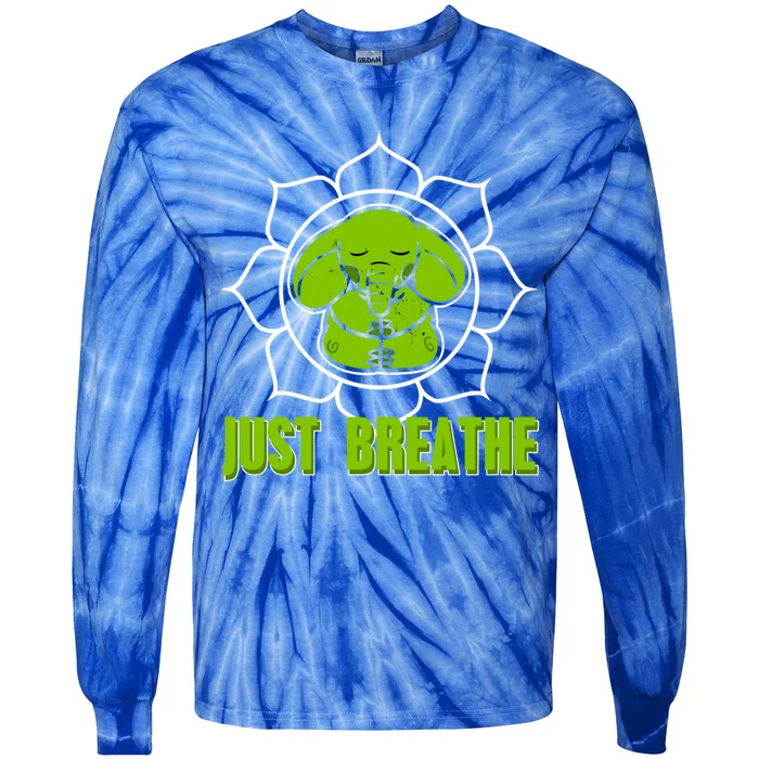 Just Breathe Awesome Meditating Elephant Design Present Gift Tie-Dye Long Sleeve Shirt