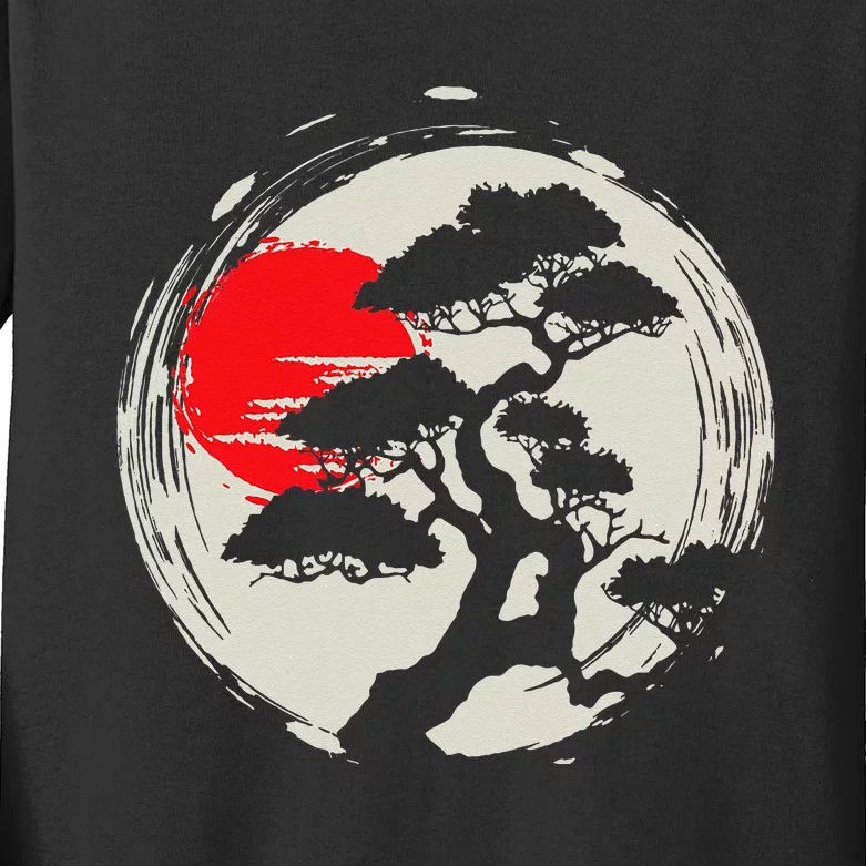 Japanese Bonsai Art Sunset Tree Lover Gardening Planting Kids Long Sleeve Shirt