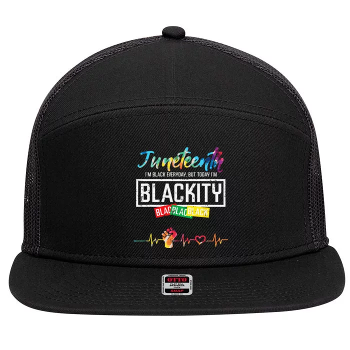 Juneteenth Blackity Black History African 7 Panel Mesh Trucker Snapback Hat