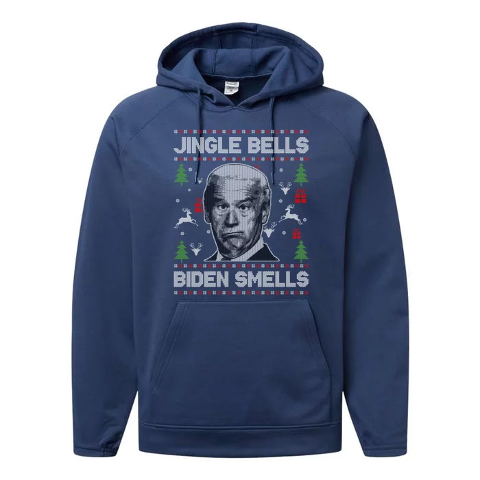 Jingle Bells Biden Smells Ugly Christmas Sweater Anti Biden Gift Performance Fleece Hoodie