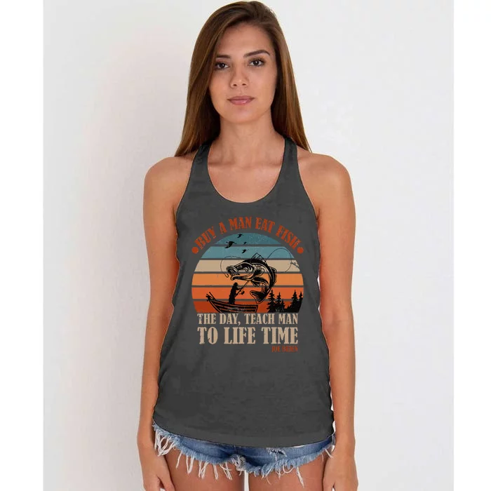 Joe Biden Buy A Man Eat Fish Fishing Retro Vintage Women's Knotted Racerback Tank