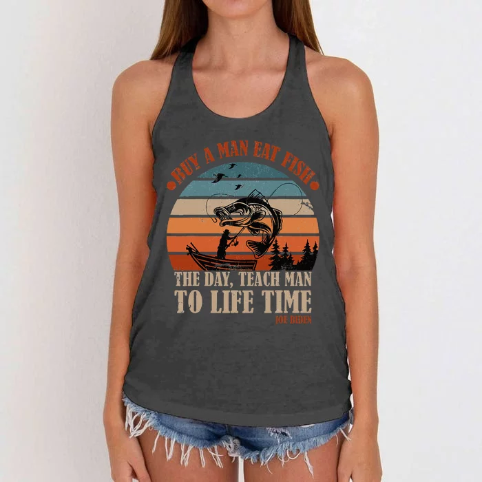 Joe Biden Buy A Man Eat Fish Fishing Retro Vintage Women's Knotted Racerback Tank