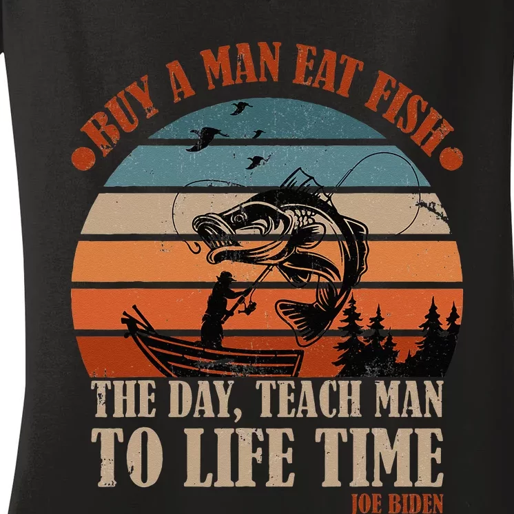 Joe Biden Buy A Man Eat Fish Fishing Retro Vintage Women's V-Neck T-Shirt