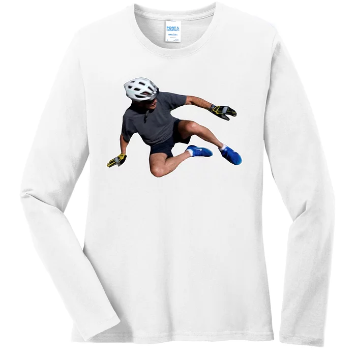 Joe Biden Bicycle Fall Funny Meme Ladies Long Sleeve Shirt