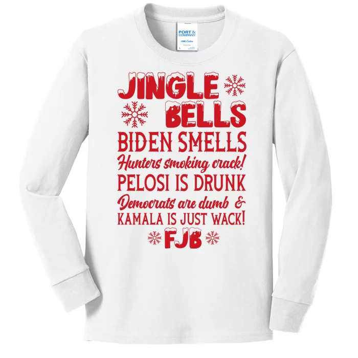 Jingle Bells Biden Smells Funny Republican Christmas Gift Kids Long Sleeve Shirt