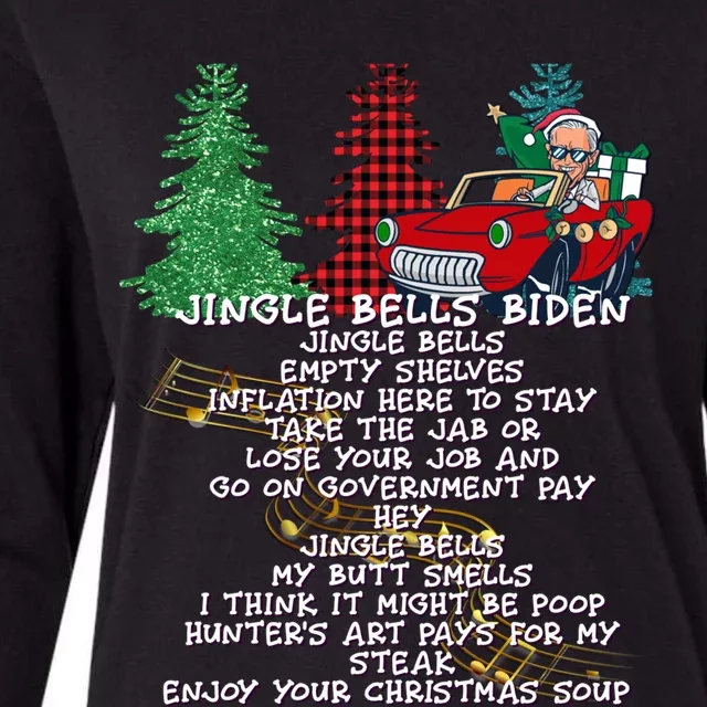 Jingle Bell Biden Xmas Santa Trump 3 Ugly Christmas Sweater Gift Womens Cotton Relaxed Long Sleeve T-Shirt