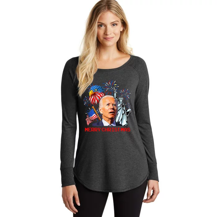 Joe Biden Confused Patriotic Merry Christmas For 4th Of July Women's Perfect Tri Tunic Long Sleeve Shirt