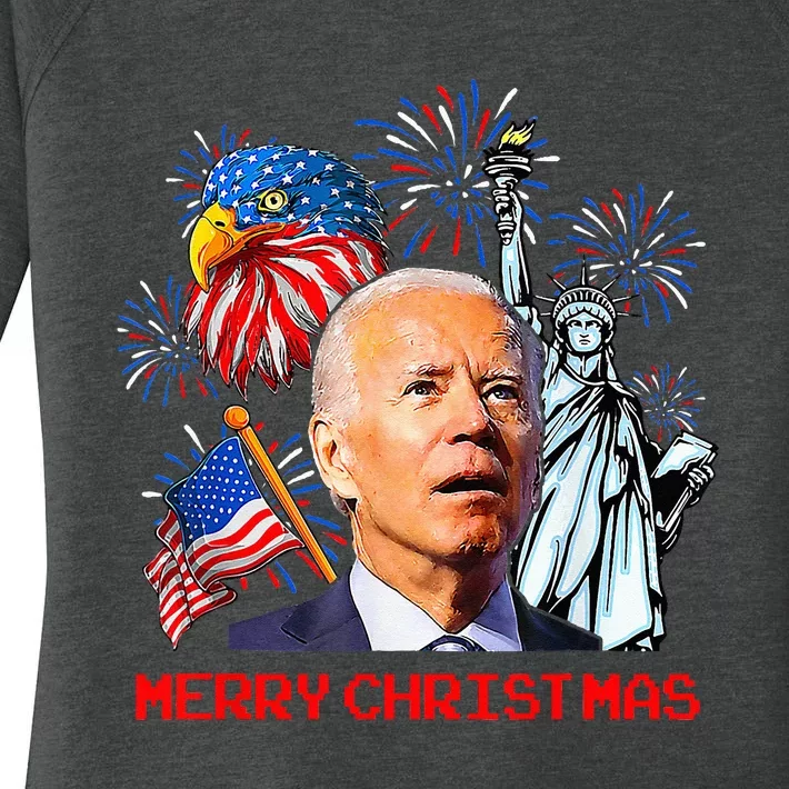 Joe Biden Confused Patriotic Merry Christmas For 4th Of July Women's Perfect Tri Tunic Long Sleeve Shirt