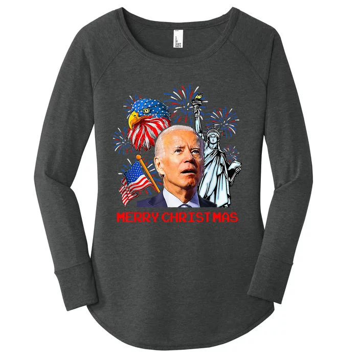 Joe Biden Confused Patriotic Merry Christmas For 4th Of July Women's Perfect Tri Tunic Long Sleeve Shirt