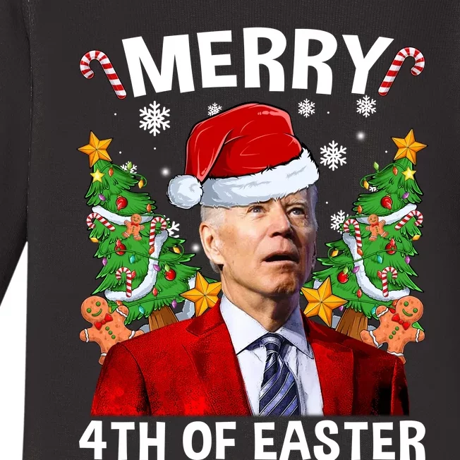 Joe Biden Christmas Santa Hat Merry 4th Of Easter Ugly Christmas Sweater Baby Long Sleeve Bodysuit