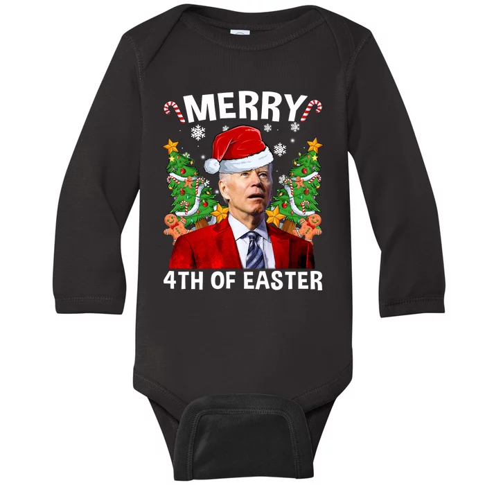 Joe Biden Christmas Santa Hat Merry 4th Of Easter Ugly Christmas Sweater Baby Long Sleeve Bodysuit