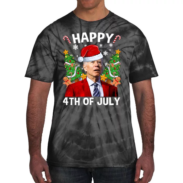 Joe Biden Christmas Santa Hat Merry 4th Of July Ugly Christmas Sweater Tie-Dye T-Shirt