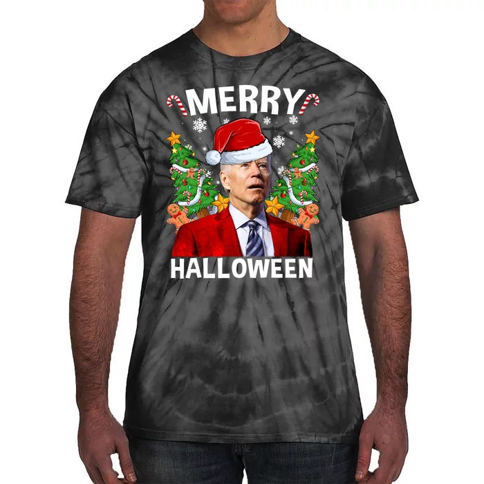 Joe Biden Christmas Santa Hat Merry Halloween Ugly Christmas Sweater Tie-Dye T-Shirt