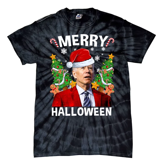 Joe Biden Christmas Santa Hat Merry Halloween Ugly Christmas Sweater Tie-Dye T-Shirt