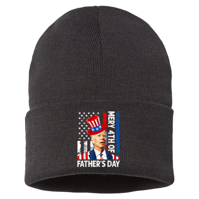 Joe Biden Confused Merry 4th Of Fathers Day Fourth Of July Sustainable Knit Beanie