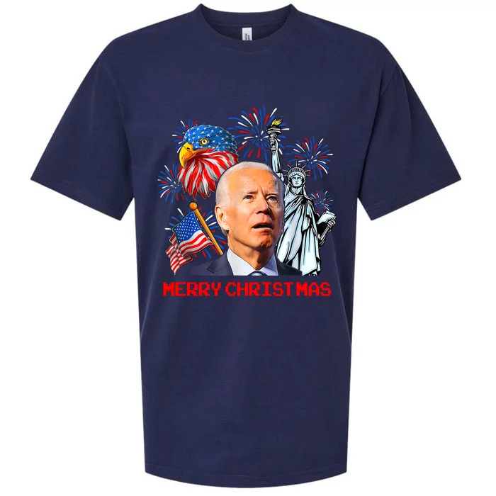 Joe Biden Confused Patriotic Merry Christmas For 4th Of July Sueded Cloud Jersey T-Shirt