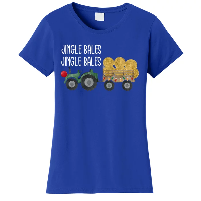 Jingle Bales Christmas Tree Tractor Farmer Farming Family Great Gift Women's T-Shirt