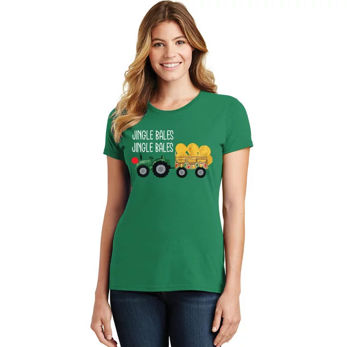 Jingle Bales Christmas Tree Tractor Farmer Farming Family Women's T-Shirt