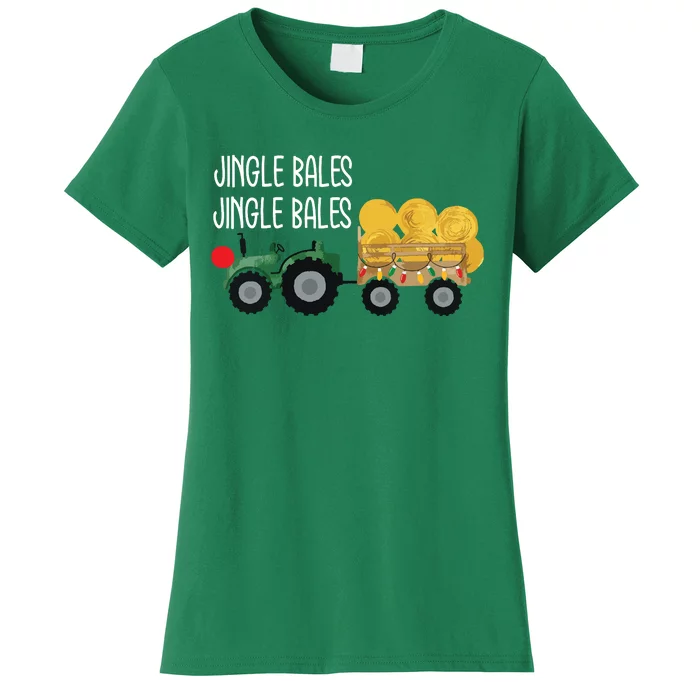 Jingle Bales Christmas Tree Tractor Farmer Farming Family Women's T-Shirt