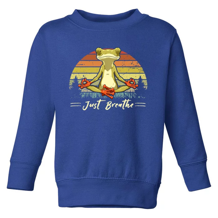 Just Breathe Cool Gift Funny Frog Yoga Meditation Gift Toddler Sweatshirt