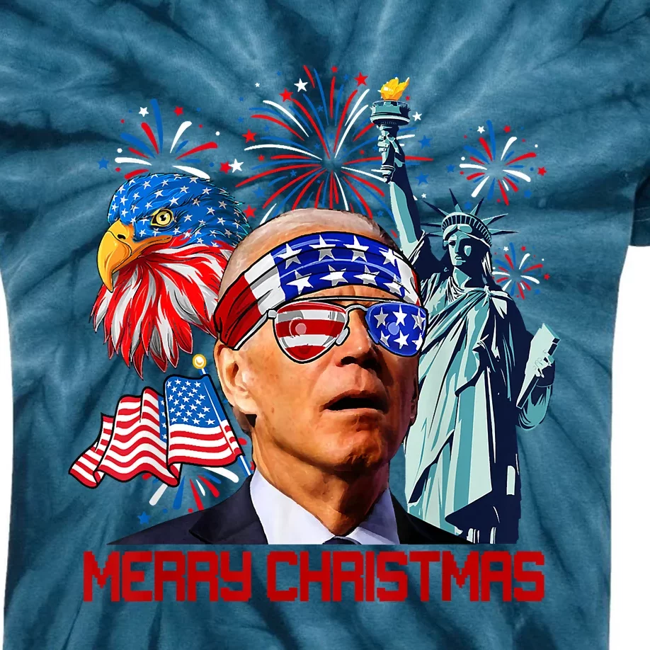 Joe Biden Confused Patriotic Merry Christmas For 4th Of July Kids Tie-Dye T-Shirt